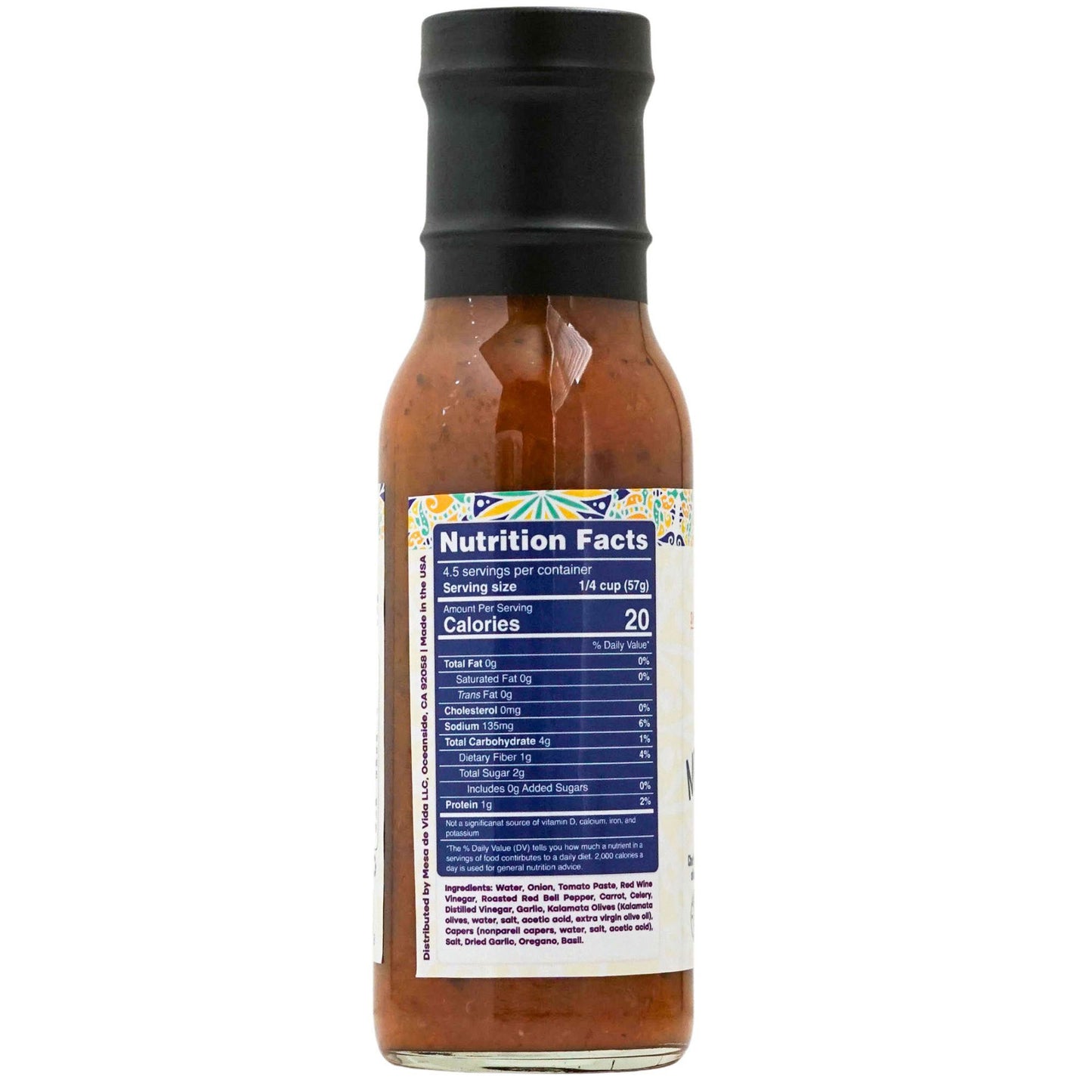 Nutrition and ingredients in Mesa de Vida's Mediterranean cooking sauce