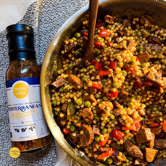 Mesa de Vida saucy Mediterranean couscous and vegetable skillet