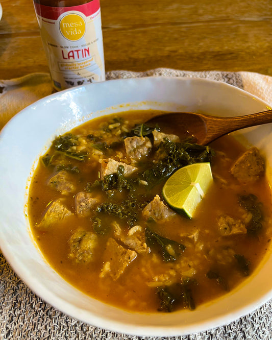 mesa de Vida Albondigas soup in a bowl 