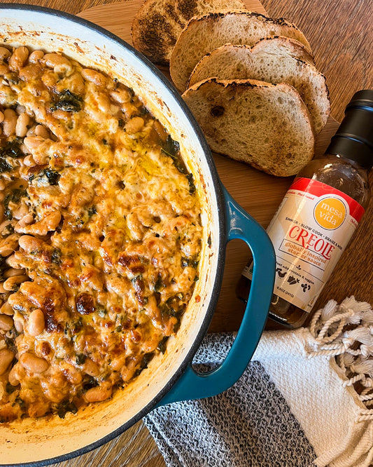 Garlicky, Cheesy, Creole Beans and Greens Skillet