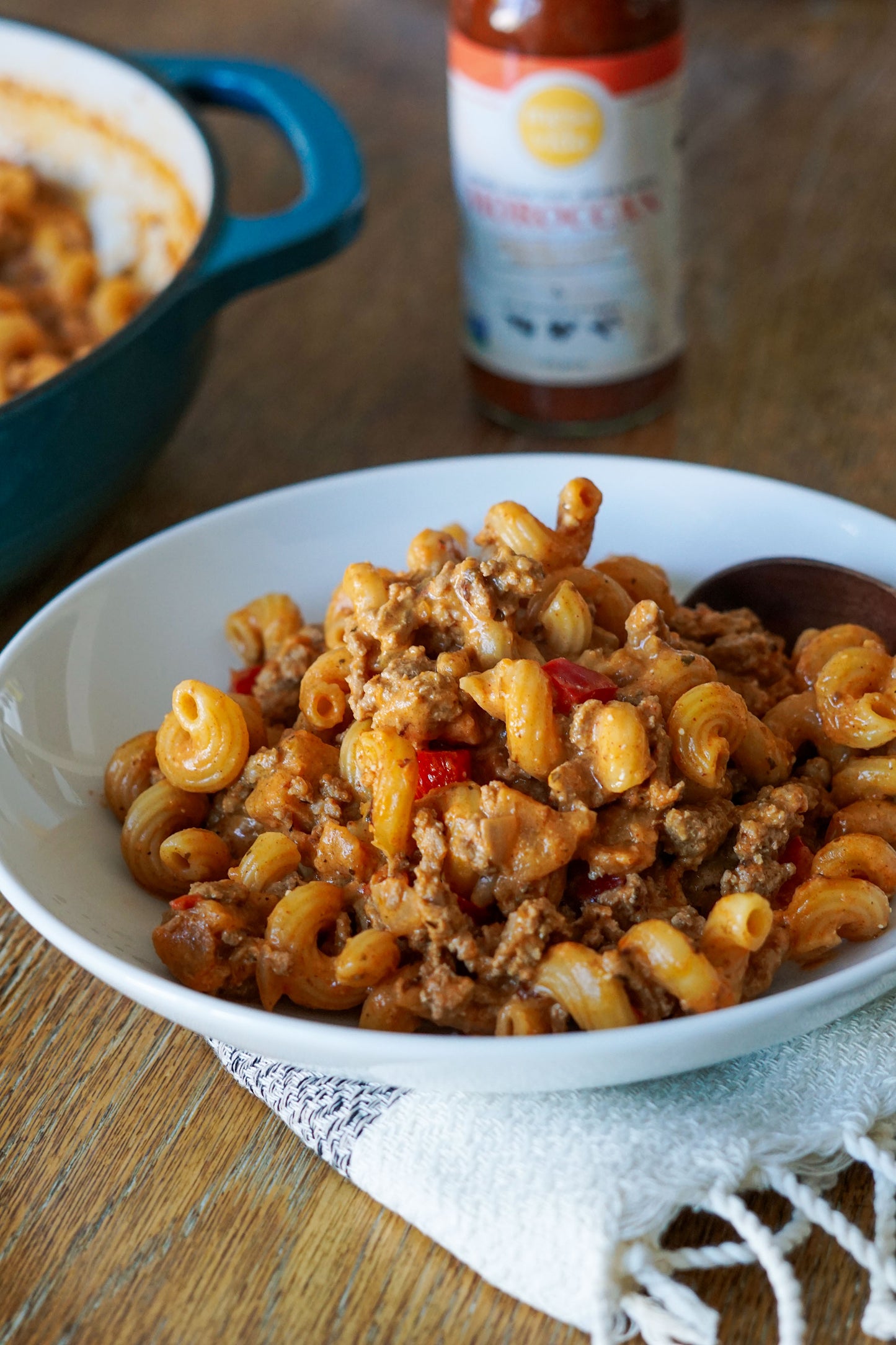 Homemade Moroccan inspired hamburger helper one pan pasta skillet recipe