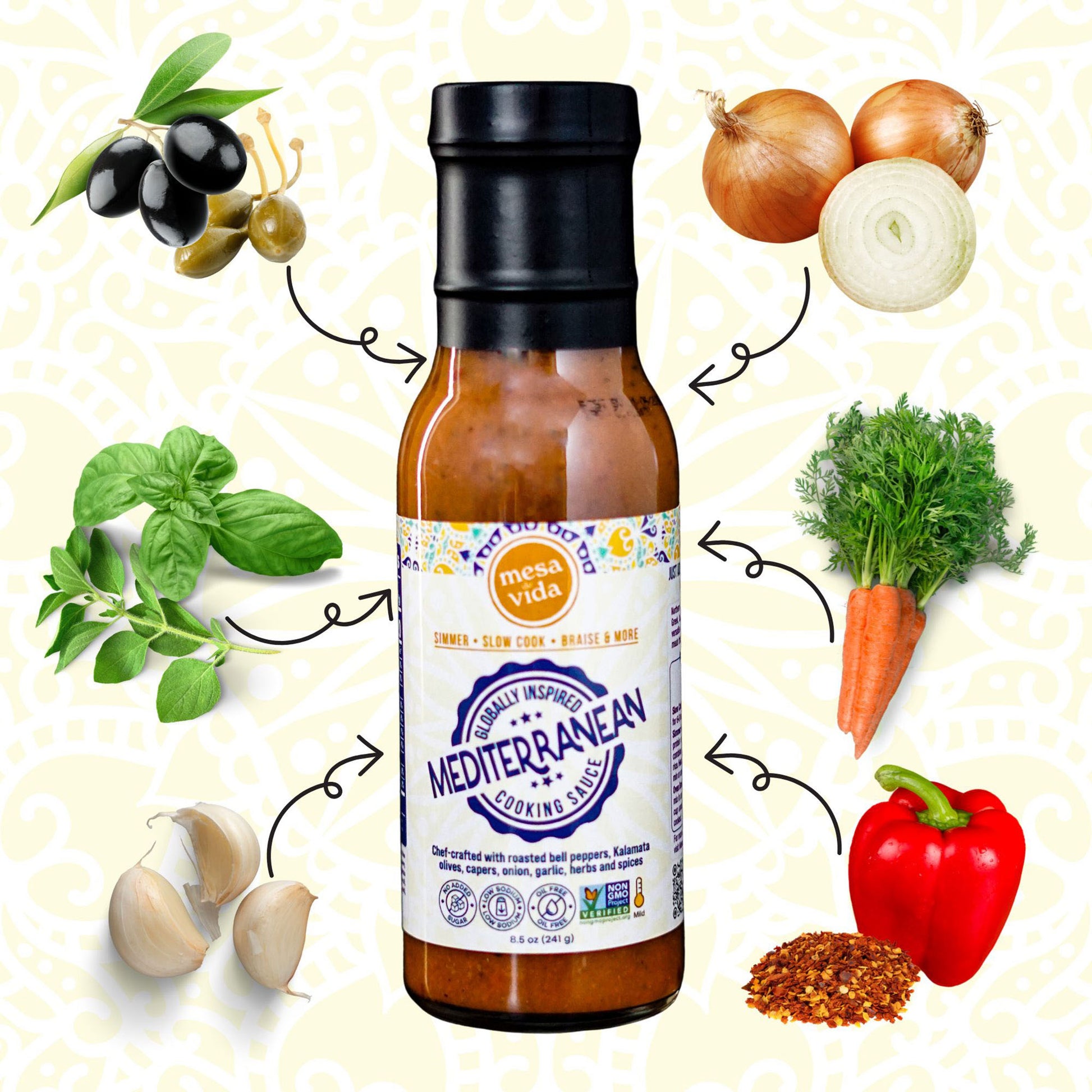 Healthy ingredients in Mesa de Vida's Mediterranean cooking sauce