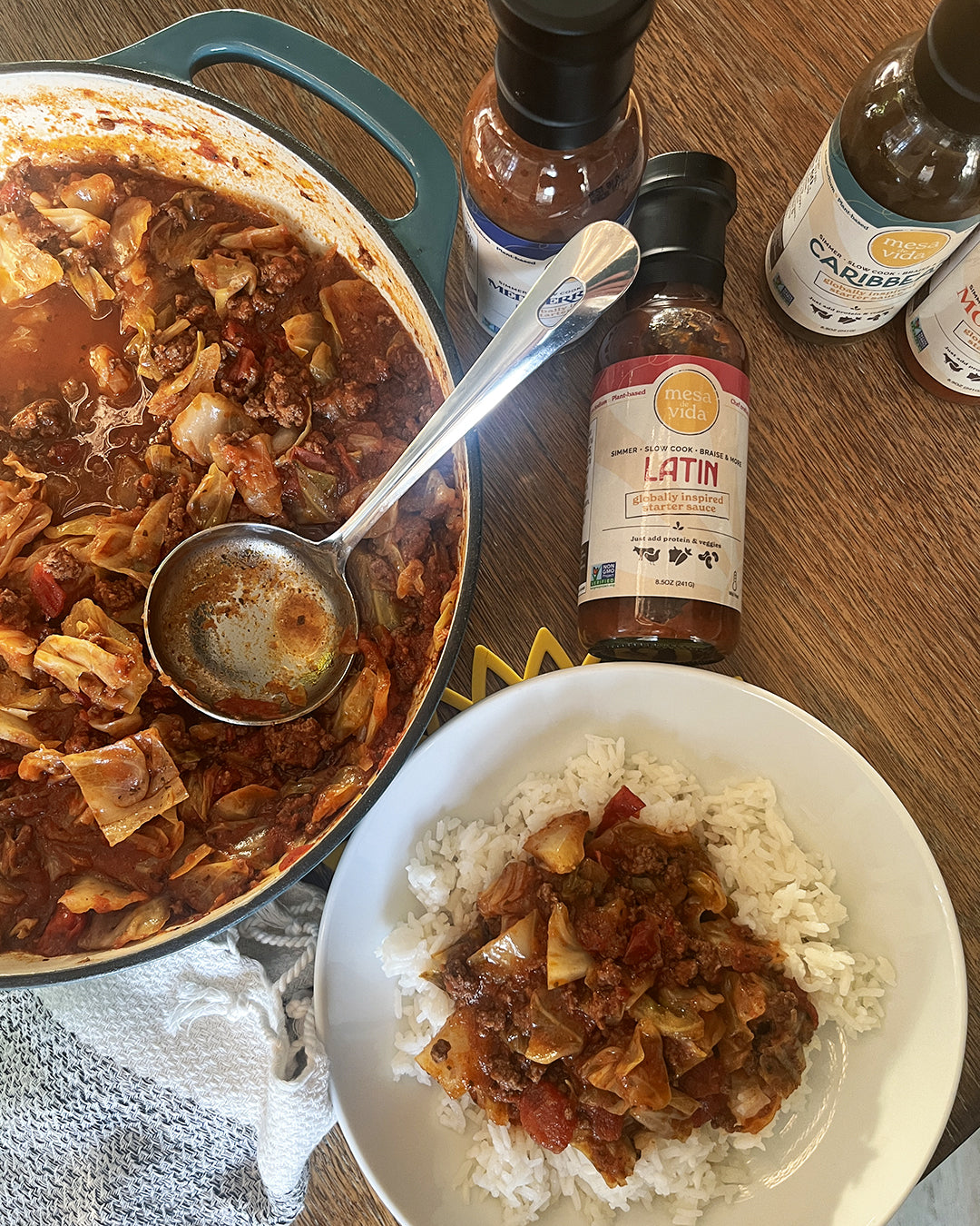 Unstuffed cabbage skillet using Mesa de Vida's Latin cooking sauce